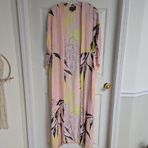 Anthropologie Pink and Yellow Floral Kimono